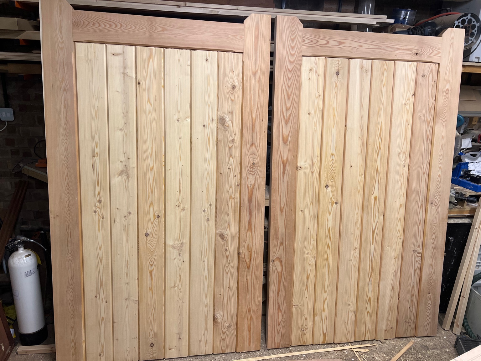 Pair of bespoke wooden gates under construction