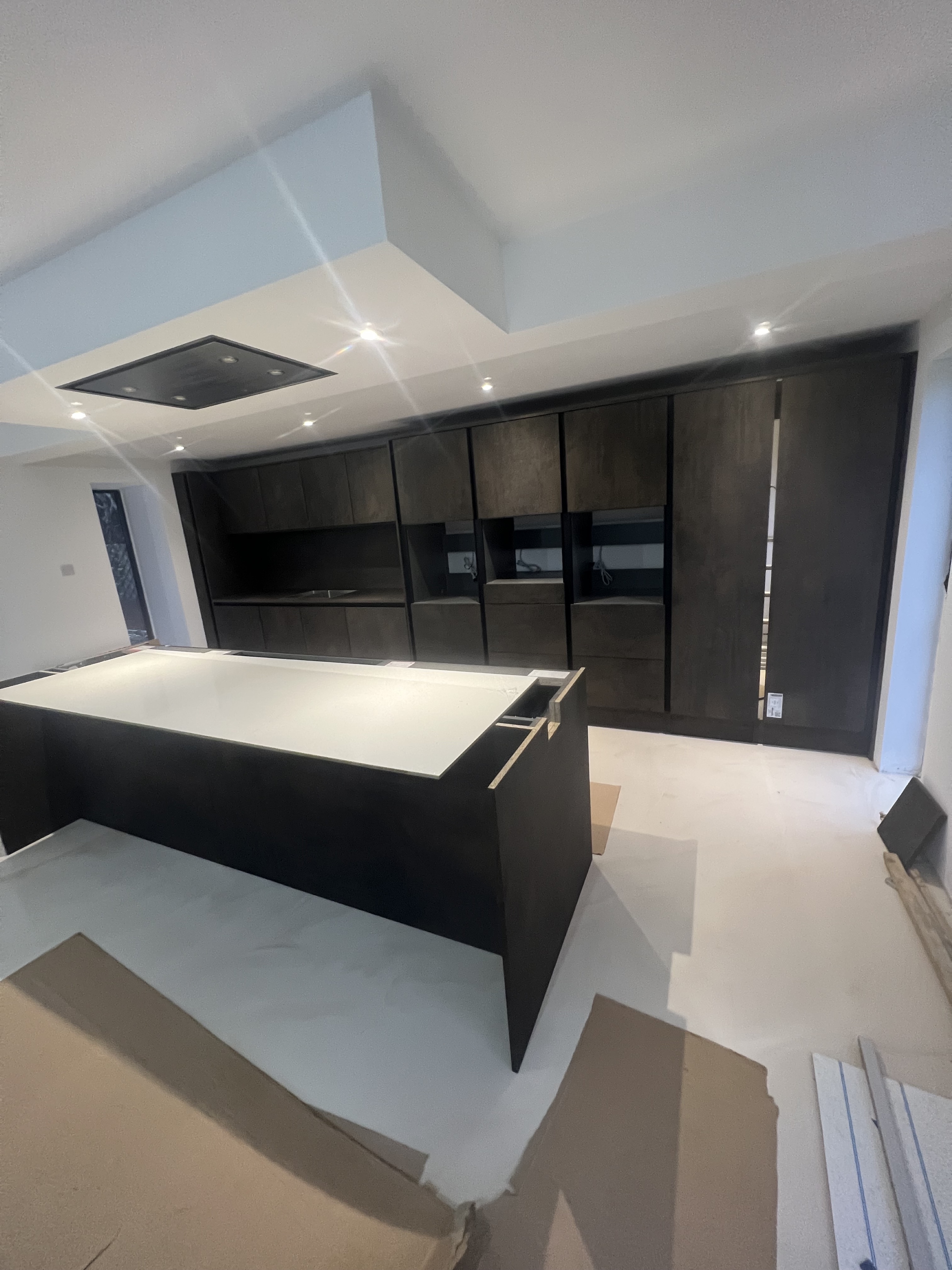 Contemporary kitchen island under construction