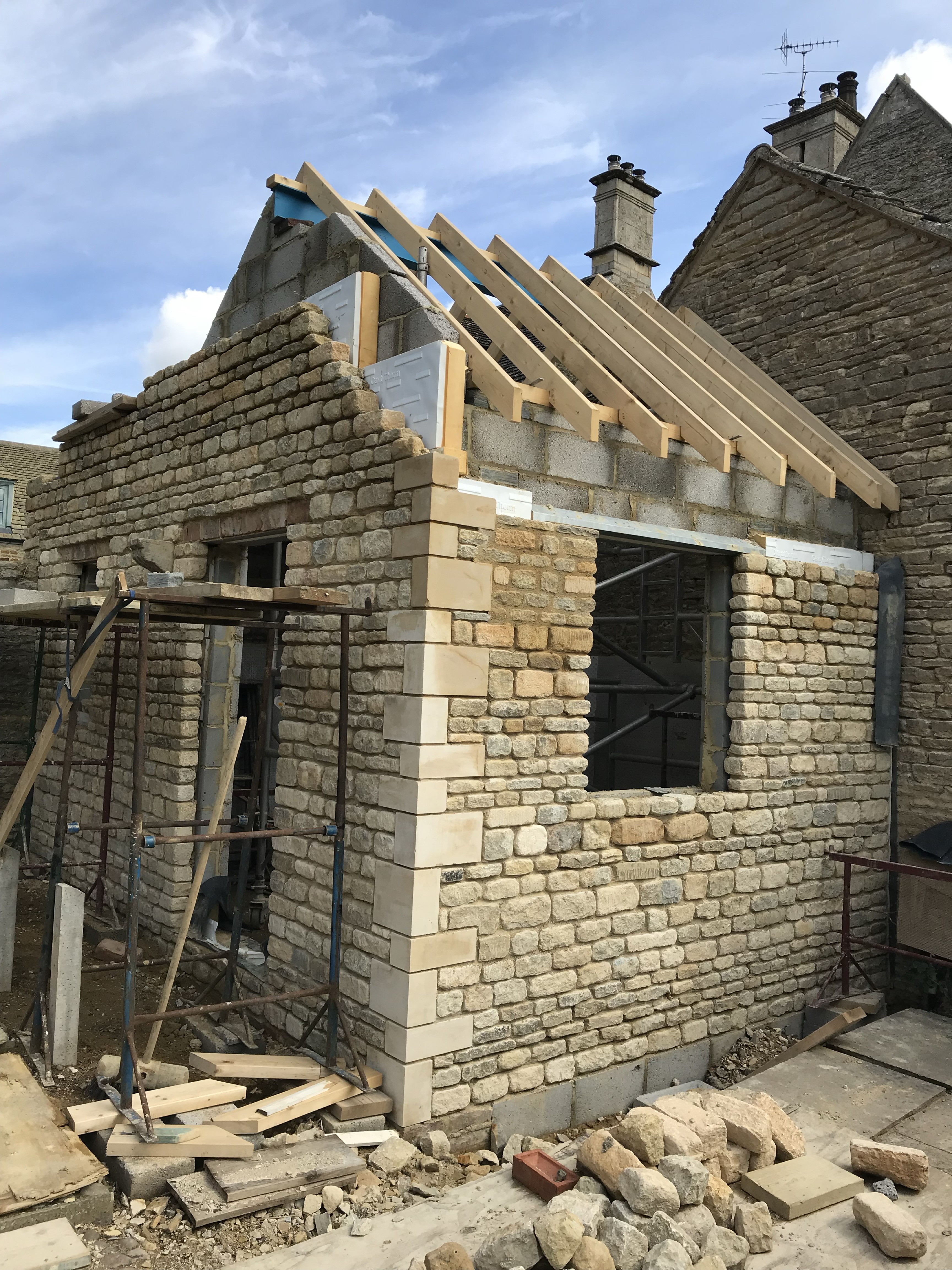 Stone outbuilding with new timber roof skeleton